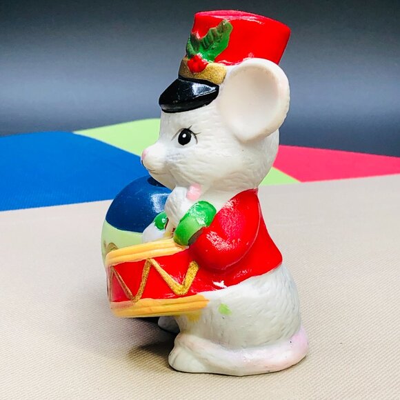 Vintage 90s HOLIDAY FRIENDS Mouse Drummer Candleholder Bisque Figurine - Picture 7 of 11